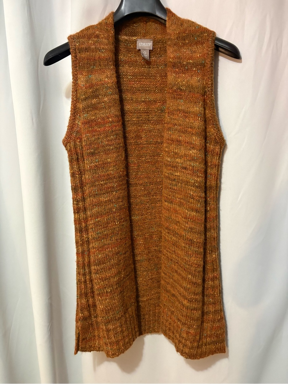 Chico's Sleeveless Open-Front Knit Vest in Rust